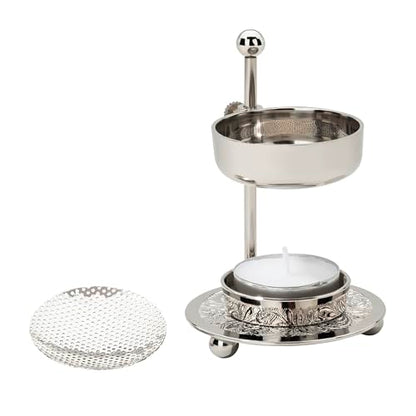 Premium Handmade Nickel-Plated Brass Incense Burner [Silver] with Adjustable Height (4.33 inch) – Includes Screen and Tealight for Perfect Smoking Experience - color: Silver