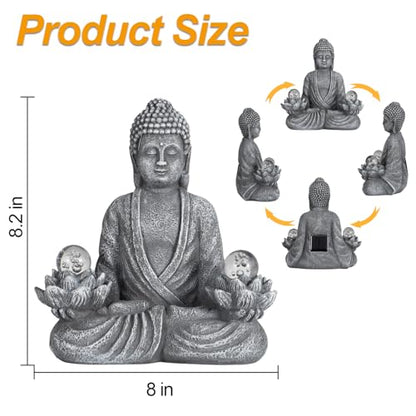 8.2" Solar Resin Buddha Statue Garden Outdoor Yard Lawn Ornament Gray