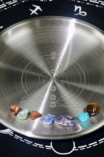 Offering Prayer Ritual Bowl Plate with Chakra Gemstone Great for Altar,Meditation,Incense Sticks, smudging, Candle,Crystal,Jewelry,Yoga Use(Chakra) - style: Chakra