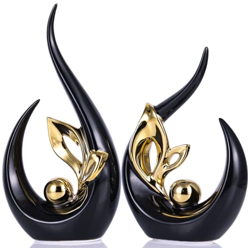 XMGZQ Black Gold Ceramic Statues for Home Décor Accents,Abstract Art Mid Century Modern Decor,Elegantes Centerpiece Table Decorations,Sculpture for Entryway,Bookshelf,Tv Stand,Mantel,Coffee Table - color: Black