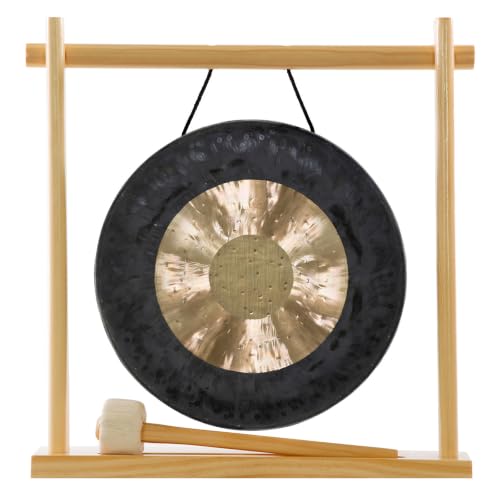8" to 10" Gongs on My Little Pagoda Gong Stand Includes Stand, Mallet, & Your Choice of Gong/Perfect Desktop Gong/Sound Healing & Meditation/Bronze Gong/Wooden Stand