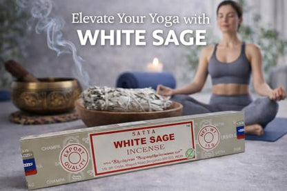 Satya White Sage Incense Sticks with Holder – 3 x 15g Natural Masala Agarbatti for Spiritual Cleansing, Relaxation & Positive Energy