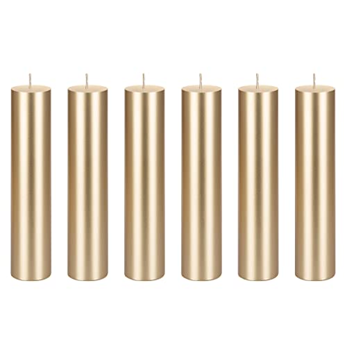 Mega Candles 6 pcs Unscented Solid Gold Pillar Candles, Hand Poured Premium Wax Candle 2 Inch x 9 Inch, Home Décor, Spas, Weddings, Occasions, Party, Centerpieces, Holidays, Vigils, Prayers - color: Gold, size: 6 Pieces