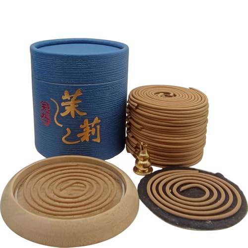Coil Incense,Traditional spiraled,Perfect for Meditation Spaces,Living Rooms,or Any Indoor Area Where You Want to Create a Relaxing Atmosphere. (48Jasmine+Ordinary Bamboo Incense Burner) - color: 48jasmine+ordinary Bamboo Incense Burner