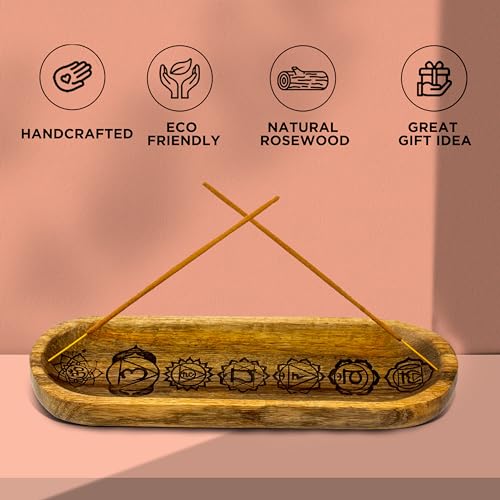 Hand Carved Incense Holder-Incense Burner/Ash Catcher/Handmade Wooden Insence Tray – Modern Gift Home/Room/Kitchen Décor Size 11x4x1.5 Inches - style: SEVEN CHAKRA BROWN