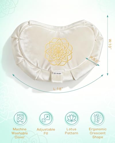 Hihealer Premium Crescent Meditation Cushion, Buckwheat Yoga Bolster Pillow - color: Cream