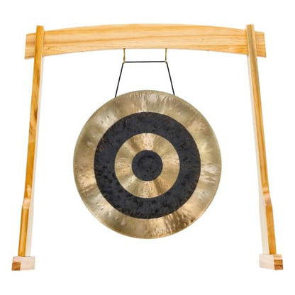 14" Gongs on East 14th Street Stand - Includes Gong, Stand, & Mallet/Versatile, Natural Wood/Extra Hooks for Four Zaphir or Koshi Chimes/Perfect for Office or Studio - size: 14" Subatomic Gong