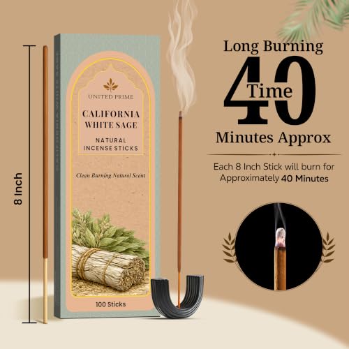 California White Sage Incense Sticks for Cleansing, 100 Sticks, Organic Insence Non Toxic, No Charcoal Clean Burning, Handmade from Upcycled Flowers, Positive Vibes Inscent Calming Aroma - color: White Sage