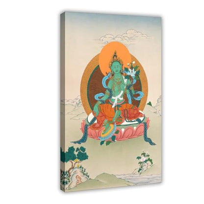 Mother Goddess Green Tara Tibetan Thangka (3) Canvas Poster Wall Art Prints Room Aesthetic Murals Bedroom And Living Decorations Frame 16x24inch - size: Frame 16x24inch