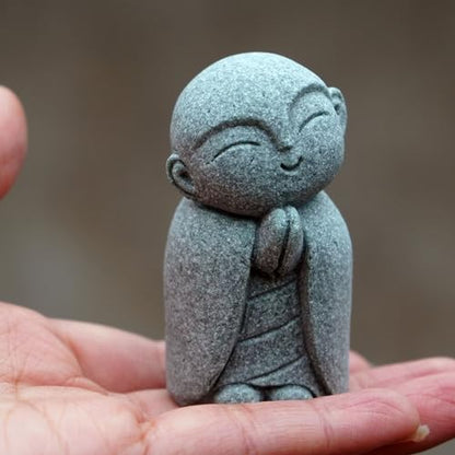 OwMell Japanese Jizo Monk Buddha Statue Figurine Aquarium Garden Decor - color: Tilt Smile Stone