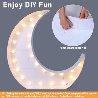 Maxcheck 4FT Moon Marquee Sign Decor Large Light up Moon Lights with Bulb Light String Foam Marquee for Valentine's Eid Birthday Engagement Baby Shower Party Decorations - style: Moon