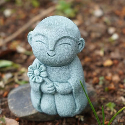 OwMell Japanese Jizo Monk Buddha Statue Figurine Aquarium Garden Decor - color: Flower Stone