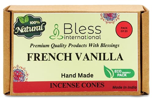 Bless International French-Vanilla 100%-Natural-Incense-Cones Handmade-Hand-Dipped Organic-Chemicals-Free for-Purification-Relaxation-Positivity-Yoga-Meditation The-Best-scents (20 Count) - color: French-vanilla, size: Pack Of 20 Cones
