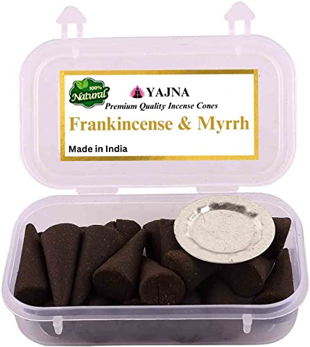 Yajna Frankincense-and-Myrrh 100%-Natural-Incense-Cones Handmade-Hand-Dipped Organic-Chemicals-Free for-Purification-Relaxation-Positivity-Yoga-Meditation The-Best-scents (20 Count) - color: Frankincense-and-myrrh, size: Pack Of 20 Cones