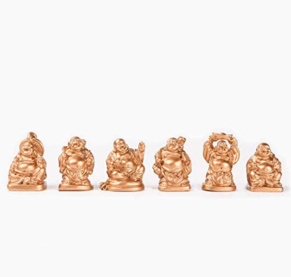 6Pcs 1'' Gold Resin Laughing Buddha Figurines, Tabletop Lucky Decor - color: 1'' Resin Gold Set