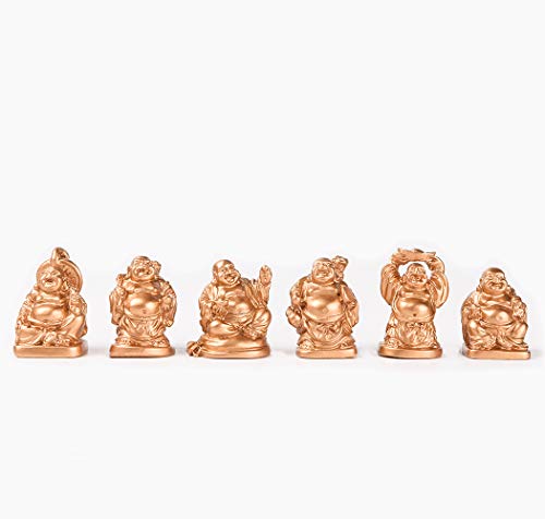 6Pcs 1'' Gold Resin Laughing Buddha Figurines, Tabletop Lucky Decor - color: 1'' Resin Gold Set