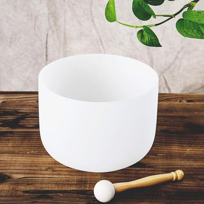 8" White F Note 432 hz Heart Chakra Quartz Crystal Singing Bowl with Heavy Duty Carrying Case Suede Striker - color: F Note 432HZ, 8" White