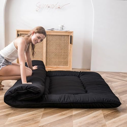 MAXYOYO Japanese Floor Mattress 4" Thick King Size Foldable Futon Mattress - color: Black, size: King