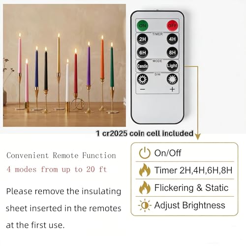 Red Flameless Taper Candles LED Candlesticks with Remote Set of 6 - color: Red, size: Set of 6