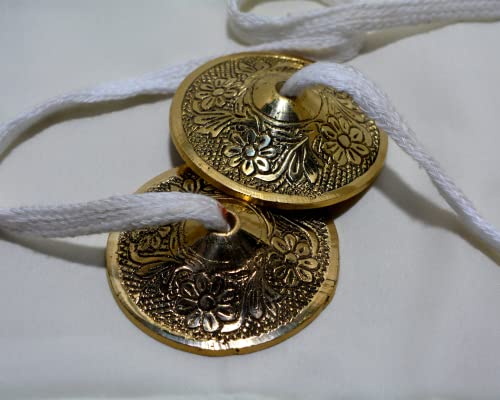 Brass Manjira Cymbals 2.5 Inch 250g Pair – Hand Finger Percussion Instrument for Kirtan, Bhajan, Pooja, Aarti, Temple Worship, Yoga & Meditation | Traditional Indian Manjeera Tingsha Style Cymbals