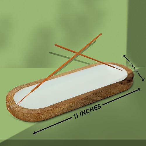 Hand Painted White Incense Holder,Wooden Incense Burner,Ash Catcher, Incense Tray 11x4x1.5 Inches, Best for Home Fragrance-Aesthetic Room Décor - style: WHITE
