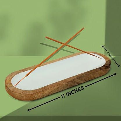 Hand Painted White Incense Holder,Wooden Incense Burner,Ash Catcher, Incense Tray 11x4x1.5 Inches, Best for Home Fragrance-Aesthetic Room Décor - style: WHITE