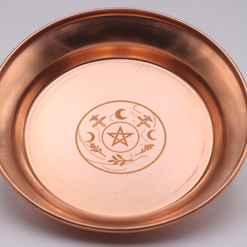 Copper Offering Bowl Ritual Plate Great for Altar,Incense Burner, smudging Bowl, Offering Dish,Candle Trays, Ash Catcher,Jewelry Dish (Wicca) - style: Wicca