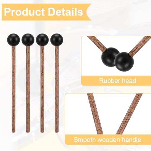 4 Pcs Steel Tongue Drum Mallets, 5.9 Inch Small Rubber Drum Mallets Sticks for Xylophone Glockenspiel Musical Instruments Mallet Birch Wood Handle Silicone Head Percussion Sticks(Black) - color: Black