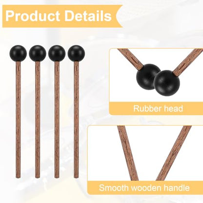 4 Pcs Steel Tongue Drum Mallets, 5.9 Inch Small Rubber Drum Mallets Sticks for Xylophone Glockenspiel Musical Instruments Mallet Birch Wood Handle Silicone Head Percussion Sticks(Black) - color: Black