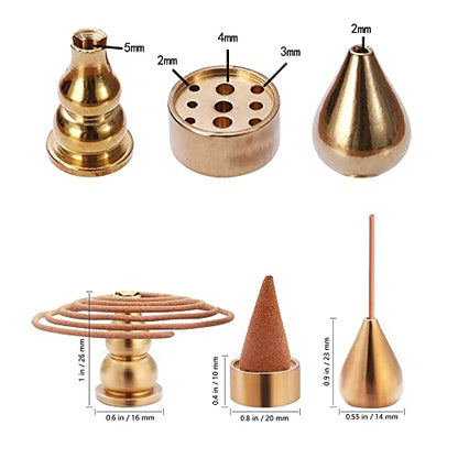 Miupoo Incense Holder, Coil Incense Burner, Incense Cone Burner, Incense Sticks Burner, 3 Styles Brass,6 Pieces