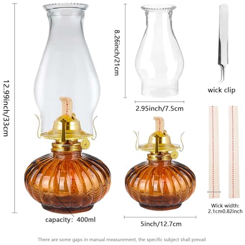 Large Oil Lamp for Indoor Use,Kerosene Lamp with 2 Pcs Wicks and 1 Tweezers