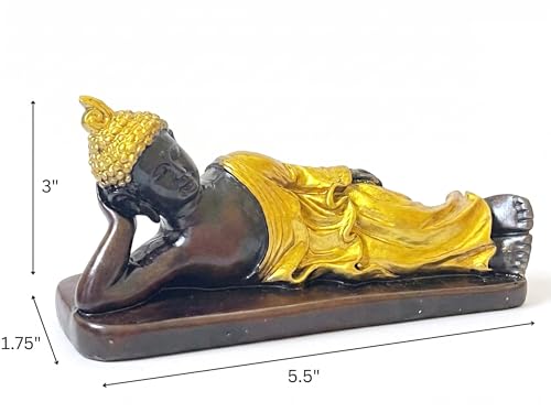 Reclining Buddha Statue - Sleeping Nirvana Meditation Sculpture - Thai Buddhist Figurine - Feng Shui Home Decor - Small Resin 5.5 Inches (Gold Brown) - color: Gold Brown