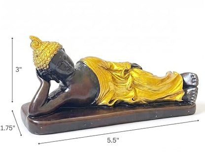 Reclining Buddha Statue - Sleeping Nirvana Meditation Sculpture - Thai Buddhist Figurine - Feng Shui Home Decor - Small Resin 5.5 Inches (Gold Brown) - color: Gold Brown