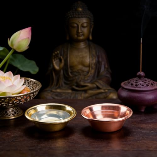ZORZA 14Pcs Exquisite Tiny Copper Bowls Mini Buddhist Water Offering Bowls Meditation Smudge Supplies for Yoga Altars(Gold+Rosegold)