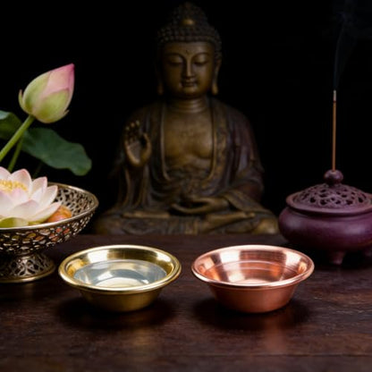ZORZA 14Pcs Exquisite Tiny Copper Bowls Mini Buddhist Water Offering Bowls Meditation Smudge Supplies for Yoga Altars(Gold+Rosegold)