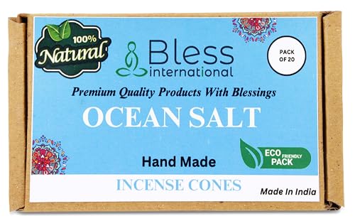 Bless International Ocean-Salt 100%-Natural-Incense-Cones Handmade-Hand-Dipped Organic-Chemicals-Free for-Purification-Relaxation-Positivity-Yoga-Meditation The-Best-scents (20 Count) - color: Ocean-salt, size: Pack Of 20 Cones