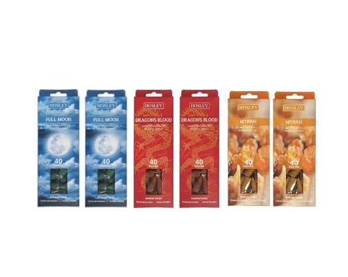 Hosley 240-Pack Assorted Incense Cones, Dragon’s Blood, Full Moon & Myrrh, Essential Oil Infused Fragrance, for Meditation, Aromatherapy, Yoga, Spa & Gifting
