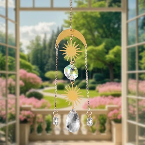 Crystal Suncatcher for Windows - Rainbow Maker Sun Catchers with Prisms Angel Wind Chime Hanging Ornament for Christmas Wedding Garden Home Decor Gift