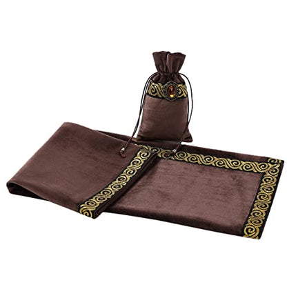 BLESSUME Wicca Square Altar Tarot Table Cloth for Reading with Card Pouch 24.4 * 24.4 inch(Coffee 2) - color: Coffee 2
