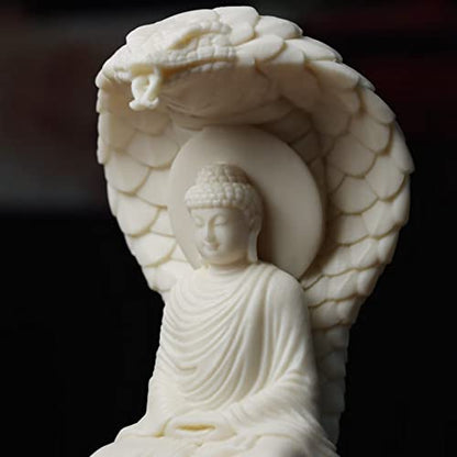 Sakyamuni Amitabha Buddha Statue with Snake Figurines feng Shui Decor,White Buddha Statue with Ivory Fruit Finish for Home Office Zen Decor