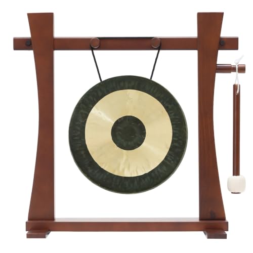 8" to 10" Chinese Gongs on the Tabletop Spirit Guide Gong Stand - Includes Gong, Stand, & Mallet/Great for Home & Office/Traditional Style - size: 10" Chau Gong