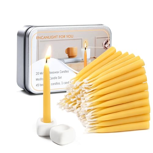 Meditation Beeswax Candles 90Pcs, 20 Minute Mini Candles Set, 2.6 Inch Small Bees Wax Taper Candles - Smokeless, Dripless and Non-Toxic for Home, Women Gifts, Yoga-Yellow - color: Raw, size: 90