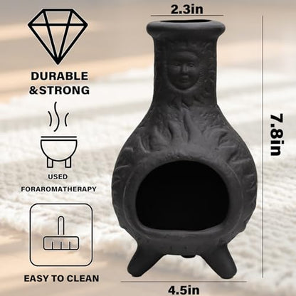 Sun Face Palo Santo Holder, Smudge Bowl for Sage Sticks and Incense Cones - color: Black -Sun Face Palo Santo Holder