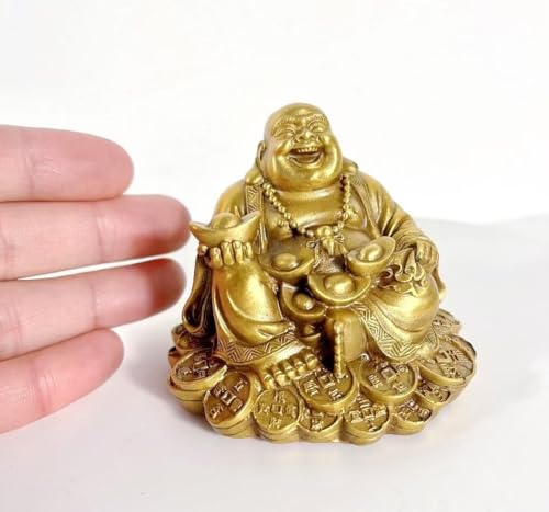 SMRTHMRT Feng Shui Decor Laughing Buddha Statue Maitreya Figurine Carrying Money Bag Happy Buddha for God Luck Brass Sculptures Home Decorations (Small) - size: Small