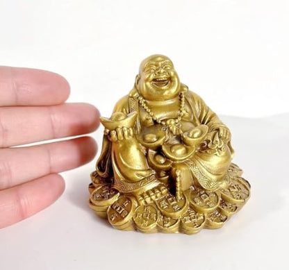 SMRTHMRT Feng Shui Decor Laughing Buddha Statue Maitreya Figurine Carrying Money Bag Happy Buddha for God Luck Brass Sculptures Home Decorations (Small) - size: Small