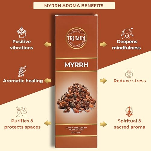 Myrrh Incense Sticks - Pack of 100 Insence-Sticks - Made with Natural Non Toxic Incienso De Mirra - Scented Insense Indian Spiritual Agarbatti Inscents - color: Myrrh