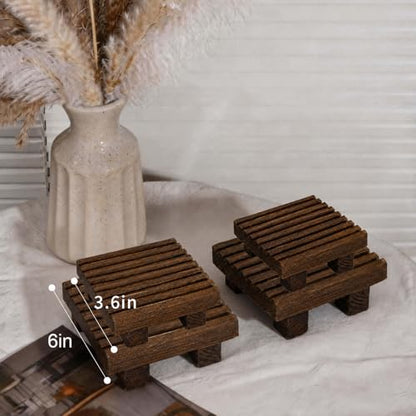 Klunk Waterproof Wood Risers Set of 3 (1 Long12 + 2 Small 6"), Rustic Countertop Organizer Display Stands for Bathroom Vanity, Perfume & Skincare, Kitchen Spice Rack Riser, Farmhouse Decor - size: 12" × 6"
