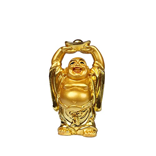 BRABUD Resin Laughing Buddha Figurines 2.5’’Height Gilting Buddha Statue Big 6 Set Gold - color: 2.5''resin Red Lips Set
