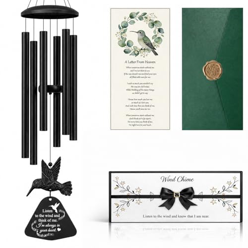 36" Memorial Wind Chimes for Outside, Sympathy Gift for Loss of Loved One, Hummingbird Wind Chime for Mom Dad, Bereavement Remembrance Funeral Condolence Gift（Black） - color: Black