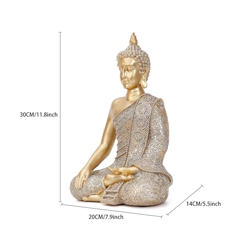 Golden Buddha Figurine - Meditating Seated Buddha Statue - resin Figurine - color: Varada Mudra